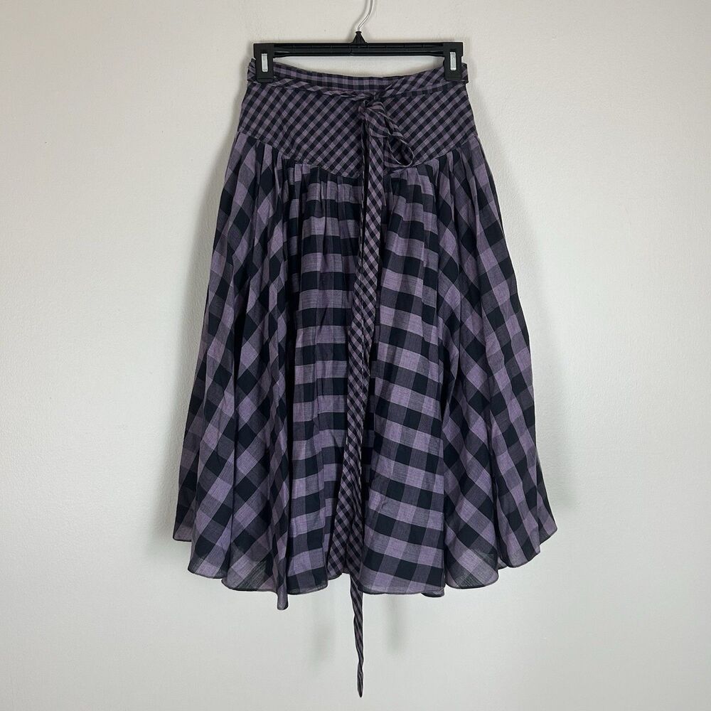 Vintage Purple Midi Skirt 6 Plaid Checkered Grunge Goth Peasant Cottagecore Boho